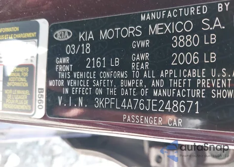 2018 Kia Forte Lx z USA, uszkodzony, nr VIN 3KPFL4A76JE248671